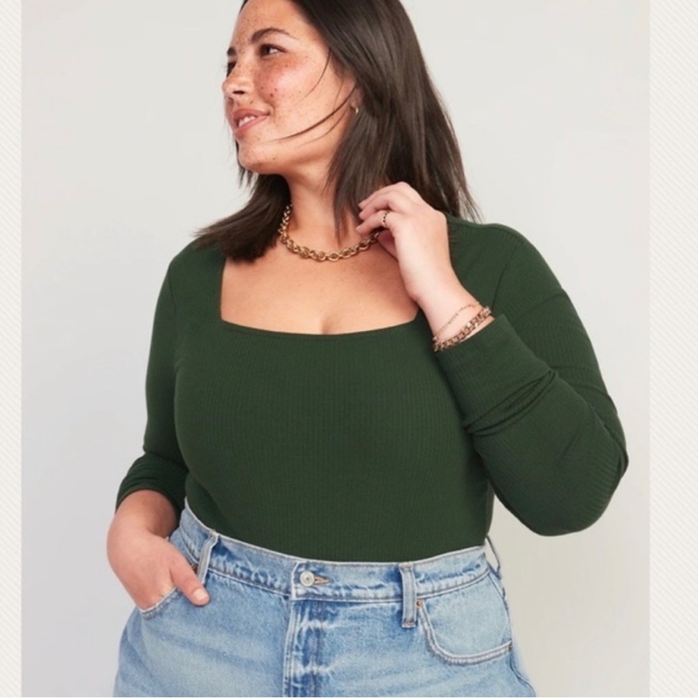 Old Navy Long-Sleeve Square-Neck Rib-Knit Bodysuit for Women - Picture 2 of 8
